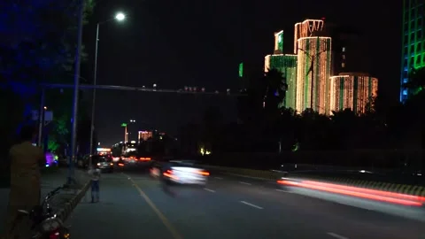 Beautiful Slow shutter timelapse of the big busy road on Light festival at n Stock Footage 204711186