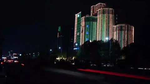 Beautiful Slow shutter timelapse of the big busy road on Light festival at n Stock Footage 204711191