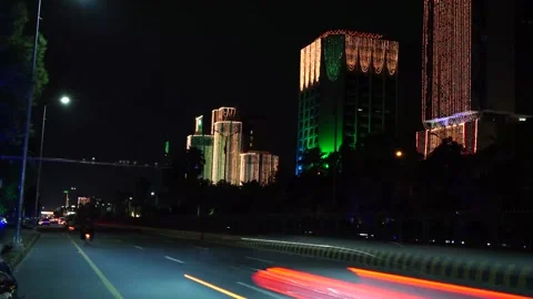 Beautiful Slow shutter timelapse of the big busy road on Light festival at n Stock Footage 204711201