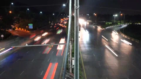 Beautiful Slow shutter timelapse of the big busy road on Light festival at n Stock Footage 204711205