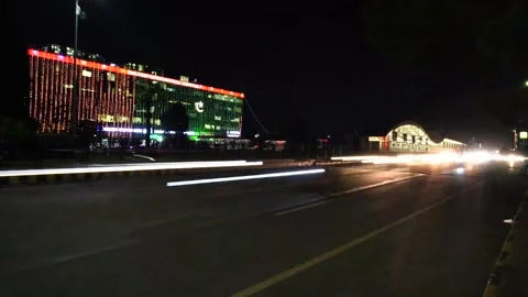 Beautiful Slow shutter timelapse of the big busy road on Light festival at n Stock Footage 204711230
