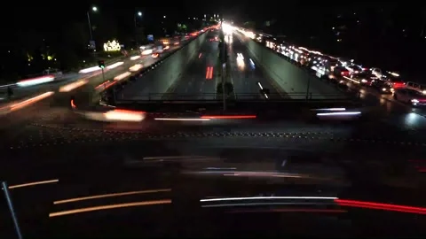 Beautiful Slow shutter timelapse of the big road junction on the night, view Stock Footage 204711242