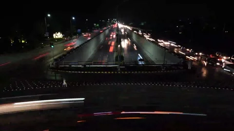 Beautiful Slow shutter timelapse of the big road junction on the night, view Stock Footage 204711247