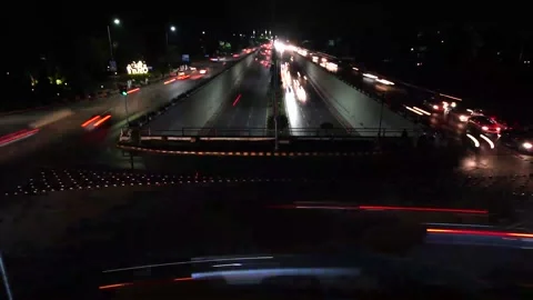 Beautiful Slow shutter timelapse of the big road junction on the night, view Stock Footage 204711248