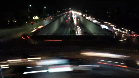 Beautiful Slow shutter timelapse of the big road junction on the night, view Stock Footage 204711258