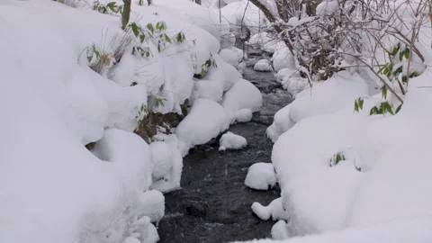 Beautiful Small River Covered In Snow Japan 스톡 동영상 239654674