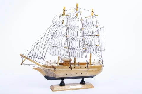Beautiful small ship model isolated on white Stock Photos