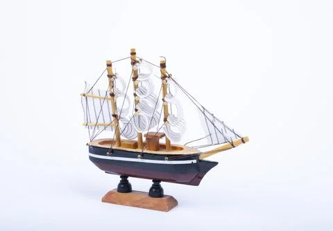 Beautiful small ship model isolated on white Stock Photos