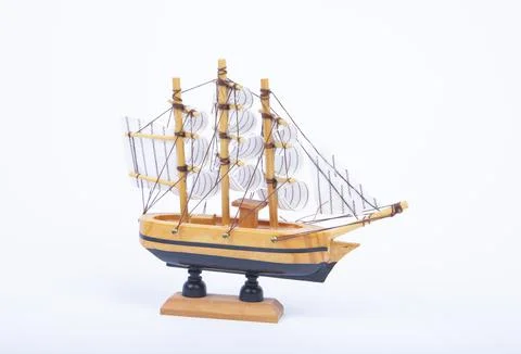 Beautiful small ship model isolated on white Stock Photos