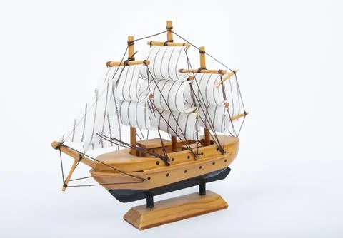 Beautiful small ship model isolated on white Stock Photos