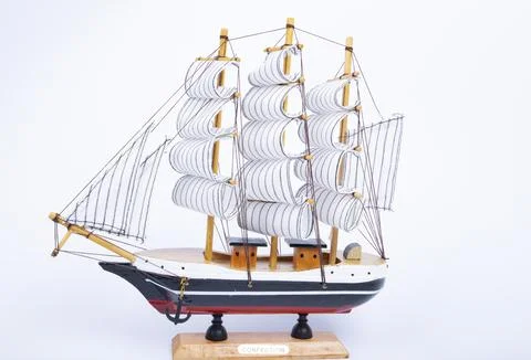 Beautiful small ship model isolated on white Stock Photos
