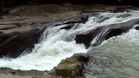 Beautiful small waterfall stream on big river on the valley Stock-Footage 125466894