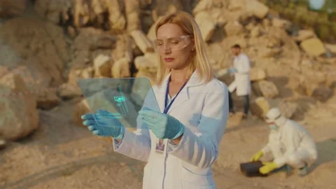 Beautiful Smart Expert Explores Digital Data about Solar Panel System on Stock Footage 137821911