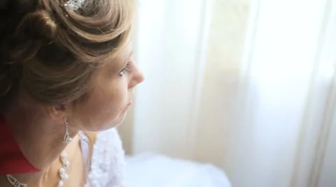 Beautiful smiling bride pose on camera Stock Footage 63526210
