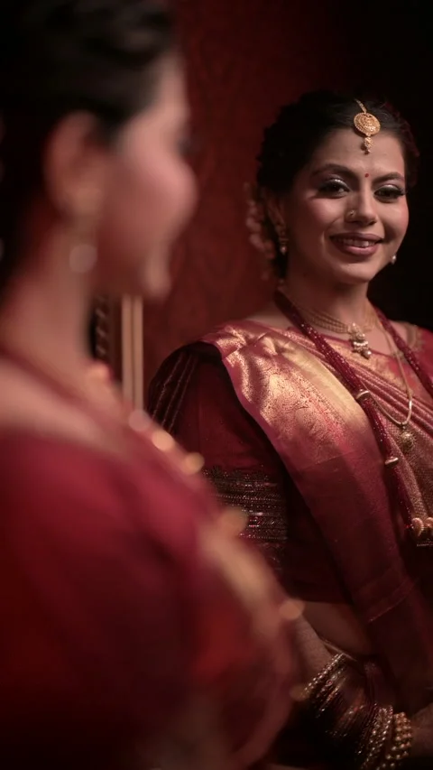 The Beautiful Smiling Face of the Indian Bride Stock Footage 265152804