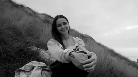 Beautiful smiling girl posing on camera Stock Footage 97332042