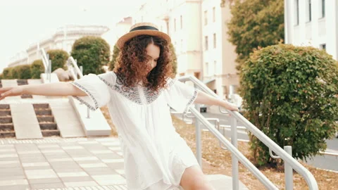 Beautiful smiling model with afro curls hairstyle Stock Footage 141526149