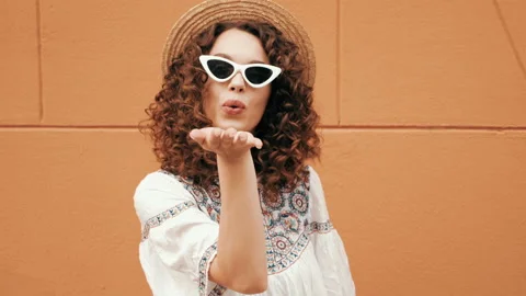 Beautiful smiling model with afro curls hairstyle Stock Footage 141527050