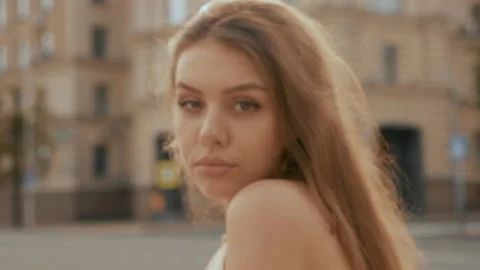 Beautiful smiling model dressed in summer hipster  jeans jacket Stock Footage 146126301