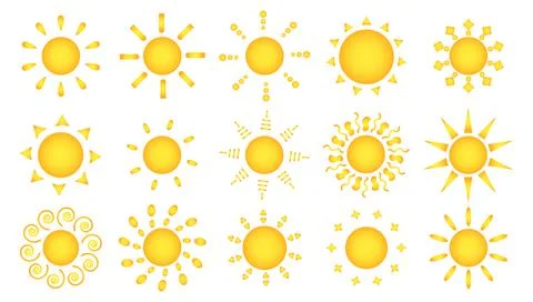 Beautiful smooth symmetrical gradient sun flat set Stock Illustration