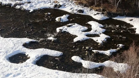 Beautiful snow covered river Stock Footage 78810429