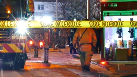 Beautiful snow falling during structure fire incident Stock-Footage 125422525