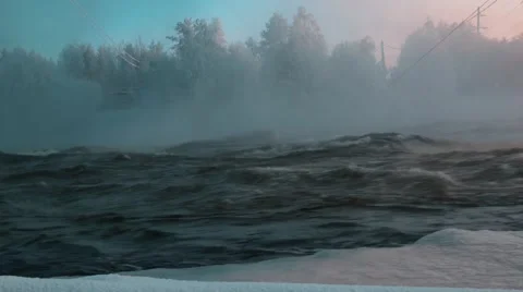 Beautiful snow. Sunset in the winter . Rough River. The snow sparkles . Stock Footage 62095398