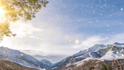 Beautiful snowfall and time lapse in the mountains , Beautiful winter landscape Stock Footage 225166693
