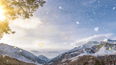 Beautiful snowfall and time lapse in the mountains , Beautiful winter landscape Stock Footage 226112597