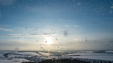 Beautiful snowfall and winter landscape, time lapse with sunset, winter Stock Footage 233226830
