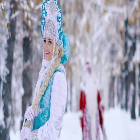 Beautiful Snowflake standing in winter forest and waiting for Father Frost Stock-Footage 69702034