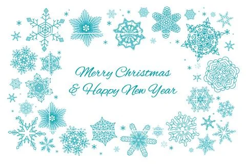 Beautiful snowflakes, falling snow frame, border Ilustración de archivo