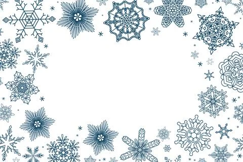 Beautiful snowflakes, falling snow frame, border 스톡 일러스트