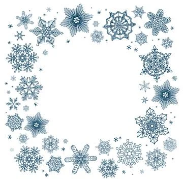 Beautiful snowflakes, falling snow frame, border 스톡 일러스트