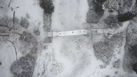 Beautiful Snowy Bridge Spiralling Cinematic Drone Shot HD Stock Footage 128043116