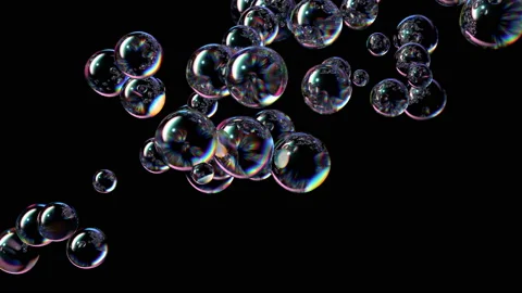 Beautiful Soap Bubbles Fly Up on a Black Background Stock Footage 135976533