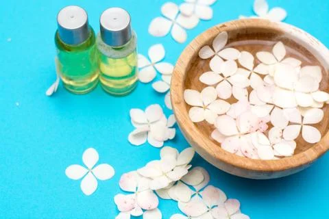 Beautiful spa composition on massage table in wellness center Foto stock