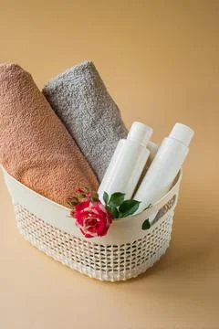 Beautiful spa composition on massage table in wellness center Stock Photos