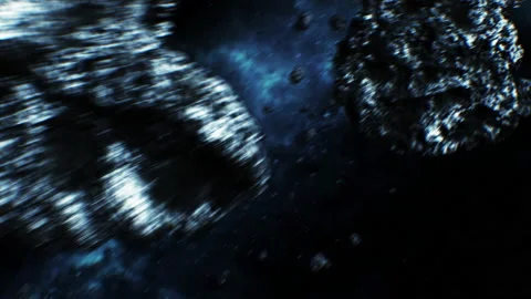 Beautiful Space Flight to the Earth. Moving Through Asteroids Cloud, Near Moon Stock Footage 165459329