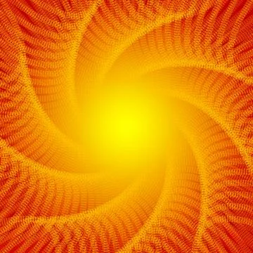A beautiful spiral circular pattern of yellow and orange lines and dots on a red Stock Illustration