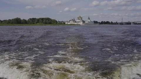 Beautiful splashes and marks on the water from a motorboat Stock Footage 329248594