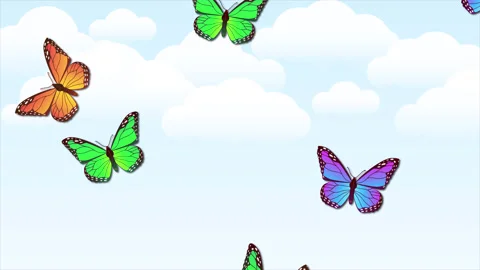 Beautiful spring and summer design animation with butterflies on light blue sky Stock Footage 149978463