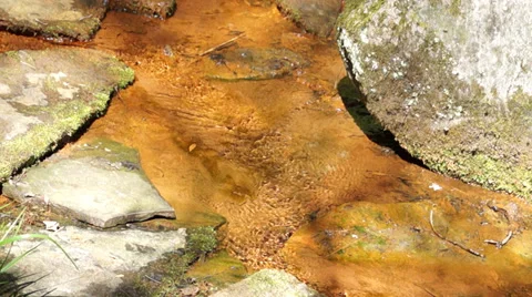 Beautiful spring brook, stream with rocks and red sand Stock Footage 31306061
