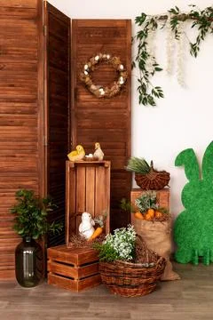 Beautiful Spring Decor Featuring Adorable Bunnies, Colorful Carrots, and Fresh Stock Photos