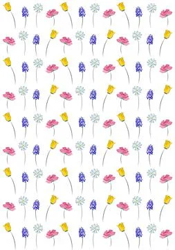 Beautiful Spring Flowers Background, Repeating Pattern 스톡 일러스트