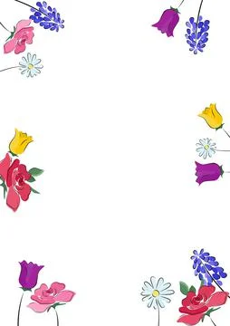 Beautiful Spring Flowers Border, A5, A4, A3 Dimensions Stock Illustration