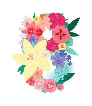 Beautiful spring flowers in the shape of eight. Number eight with spring flowers Stock Illustration