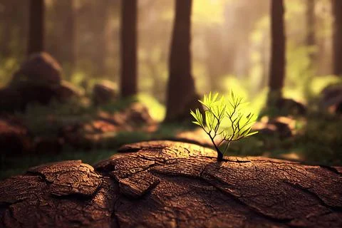 Beautiful Spring Forest Floor Background Trees Moss Sunlight Stock Illustration