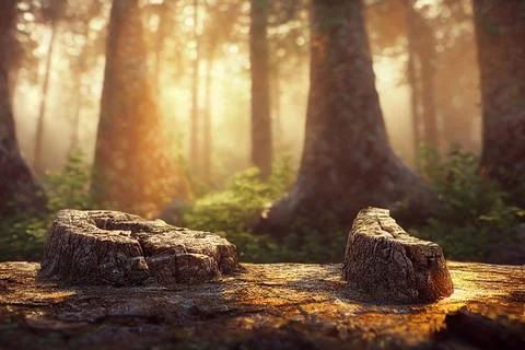 Beautiful Spring Forest Floor Background Trees Moss Sunlight Stock Illustration