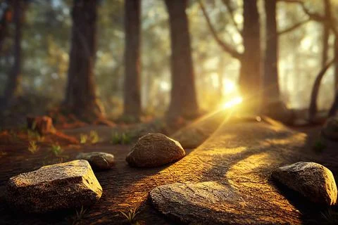 Beautiful Spring Forest Floor Background Trees Moss Sunlight Stockillustratie